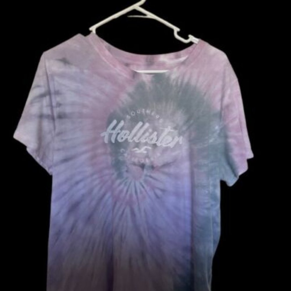 HOLLISTER Tye Dye Pastel T - Shirt SS 100% Cotton Women's XL White Blue Pink